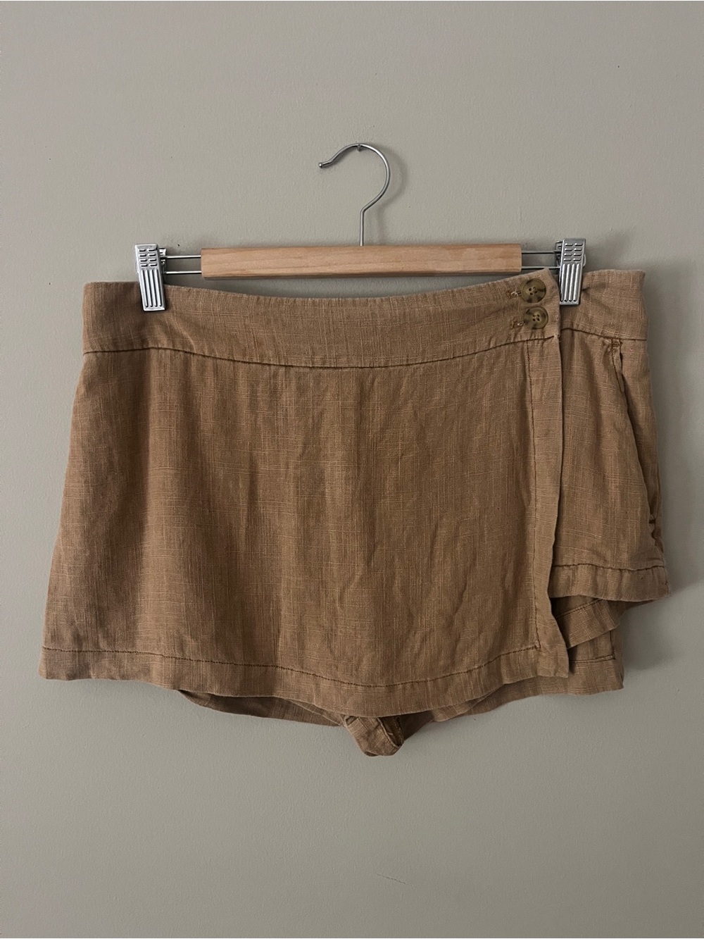 Free People Wrap-Style Linen Look Shorts in Brown